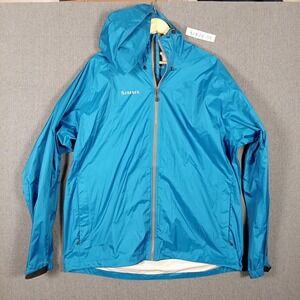 Simms Fishing Products Blue Rain Jacket Mens XL Waterproof Hooded Shell Coat